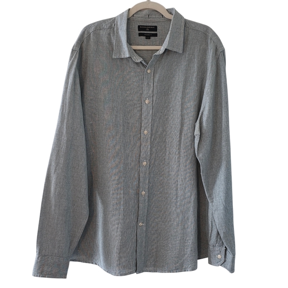Banana Republic Linen Cotton Shirt‎ Size XL Untucked Fit Long Sleeve Button-up
